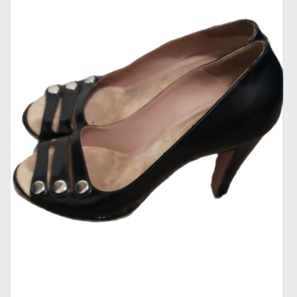 Marc Jacobs Shoes - Marc Jacobs Black Leather Studded Peep Toe Heels